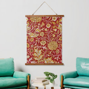Vintage William Morris Cherwell Red Floral Art Hanging Tapestry