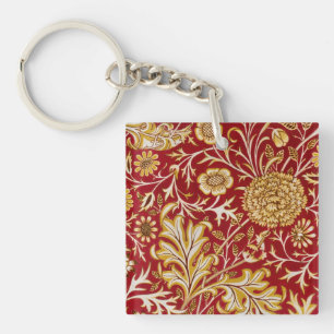 Vintage William Morris Cherwell Red Floral Art Key Ring
