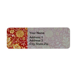 Vintage William Morris Cherwell Red Floral Art Return Address Label