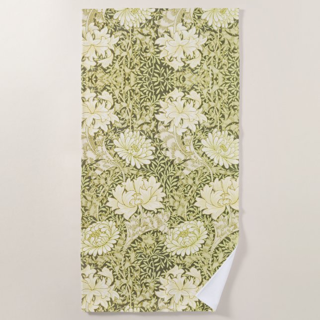 Vintage William Morris Chrysanthemum Pattern Beach Towel (Front)