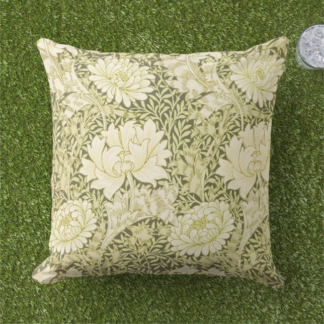 Vintage William Morris Chrysanthemum Pattern Cushion (Grass)