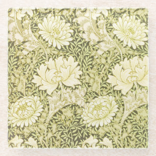 Vintage William Morris Chrysanthemum Pattern Glass Coaster