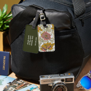 Vintage William Morris Chrysanthemum Pattern Luggage Tag