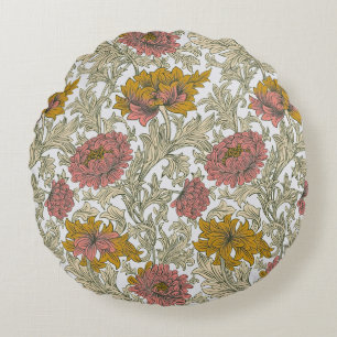 Vintage William Morris Chrysanthemum Pattern Round Cushion