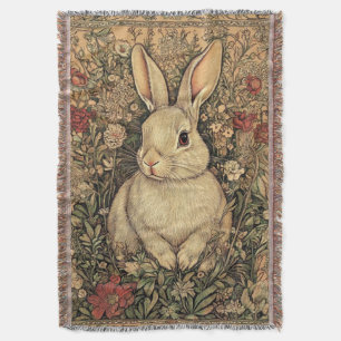 Vintage William Morris Cottage Tan Rabbit Throw Blanket