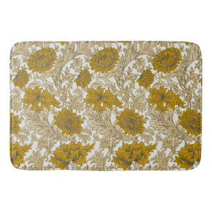 Vintage William Morris Earth Tone Floral Pattern Bath Mat