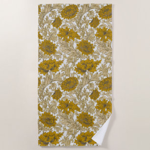Vintage William Morris Earth Tone Floral Pattern Beach Towel