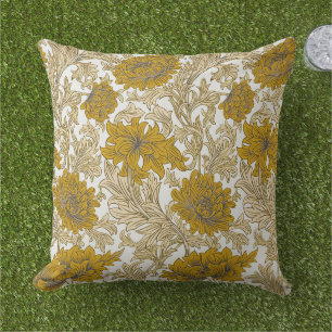 Vintage William Morris Earth Tone Floral Pattern Cushion