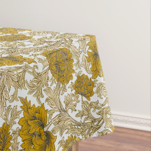 Vintage William Morris Earth Tone Floral Pattern Tablecloth