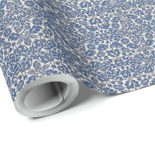 Vintage William Morris Floral Pattern Blue White Wrapping Paper