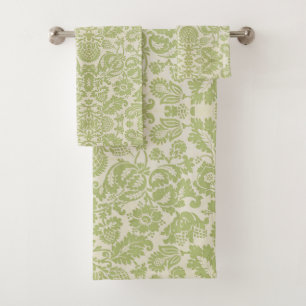 Vintage William Morris Floral Pattern Green   Bath Towel Set