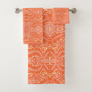 Vintage William Morris Floral Pattern White Orange Bath Towel Set