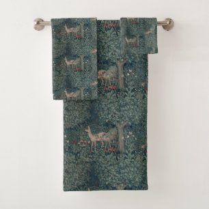 Vintage William Morris Greenery Forest Animals Bath Towel Set