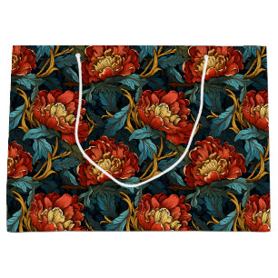 Vintage William Morris-inspired Red Peony Flower Large Gift Bag