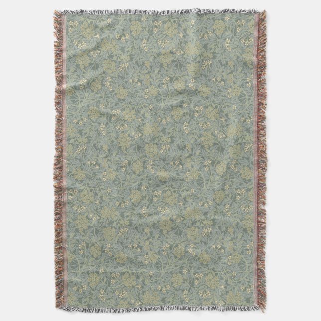 Vintage William Morris Jasmine Throw Blanket (Front Vertical)