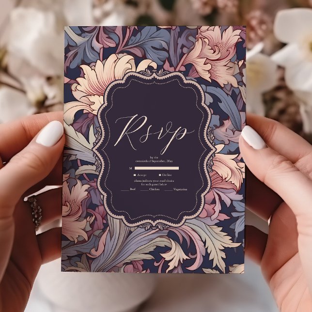 Vintage William Morris Lavender Wedding RSVP Card (Creator Uploaded)