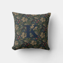 Vintage William Morris Navy Blue Red Chrysanthemum