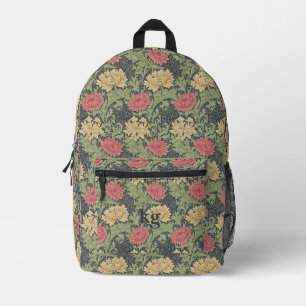 Vintage William Morris Navy Blue Red Chrysanthemum Printed Backpack