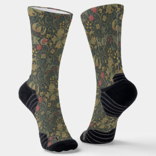 Vintage William Morris Navy Blue Red Chrysanthemum Socks