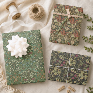 Vintage William Morris Patterns Floral Green Wrapping Paper Sheet