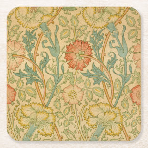 Vintage William Morris Pink and Rose Square Paper Coaster