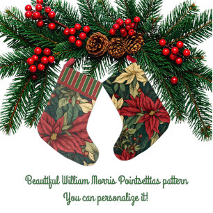 Vintage William Morris Poinsettia Personalised Small Christmas Stocking