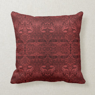 Vintage William Morris Red Peacock Dragon Pattern Cushion
