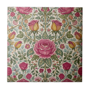 Vintage William Morris Rose Floral Art Nouveau Ceramic Tile