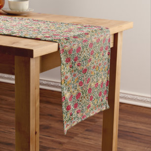 Vintage William Morris Rose Pink Yellow Bird Flor Long Table Runner