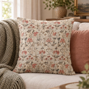 Vintage William Morris Rust Watercolor Floral Cushion