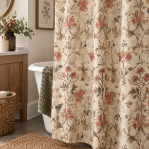 Vintage William Morris Rust Watercolor Floral Shower Curtain
