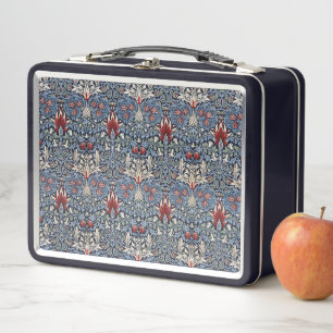 Vintage William Morris Snakeshead Fritillary Red Metal Lunch Box