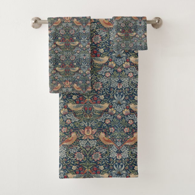 Vintage William Morris Strawberry Thief Bath Towel Set (Insitu)