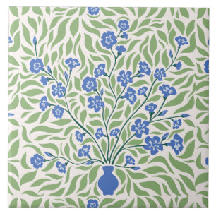 Vintage William Morris Style Blue Flower Vase Ceramic Tile