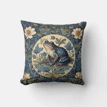 Vintage William Morris Style Blue Frog Cushion