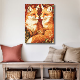 Vintage William Morris Style Two Red Foxes Canvas Print