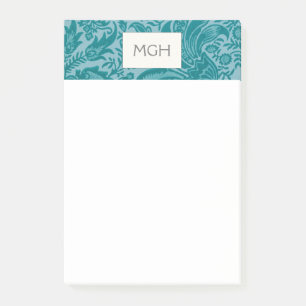 Vintage William Morris Teal Botanical Monogram Post-it Notes