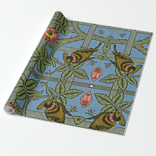 Vintage William Morris Trellis Floral Birds Wrapping Paper