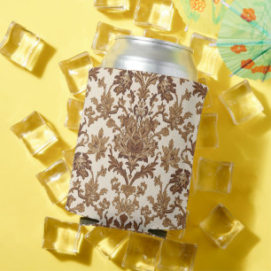 Vintage William Morris Venetian Floral Brown White Can Cooler