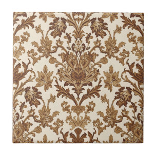 Vintage William Morris Venetian Floral Brown White Ceramic Tile