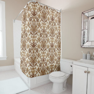 Vintage William Morris Venetian Floral Brown White Shower Curtain