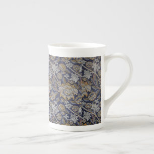 Vintage William Morris Wey Pattern Blue Background Bone China Mug