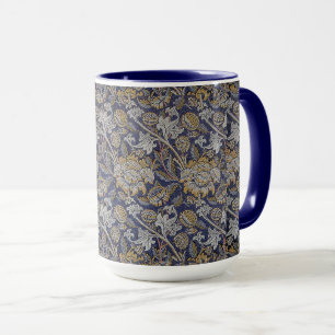 Vintage William Morris Wey Pattern Blue Background Mug