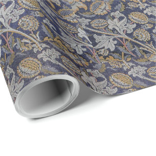 Vintage William Morris Wey Pattern Blue Background Wrapping Paper
