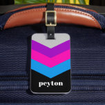 Vintage Windbreaker Colour Block Darts Custom Name Luggage Tag<br><div class="desc">A bold, graphic design with colourful shades of black, purple, pink and blue -- with a fun colour block to add your name or any text. The stripe pattern is a trendy throwback to windbreakers from the 80s and 90s with punches of colour. You can add a name, monogram or...</div>