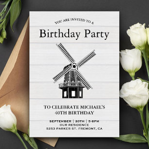Vintage Windmill Birthday Party Invitation