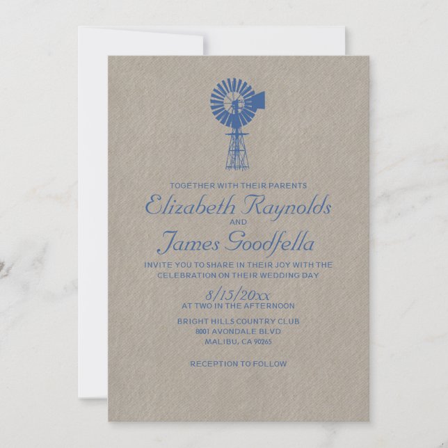 Vintage Windmill Wedding Invitations (Front)