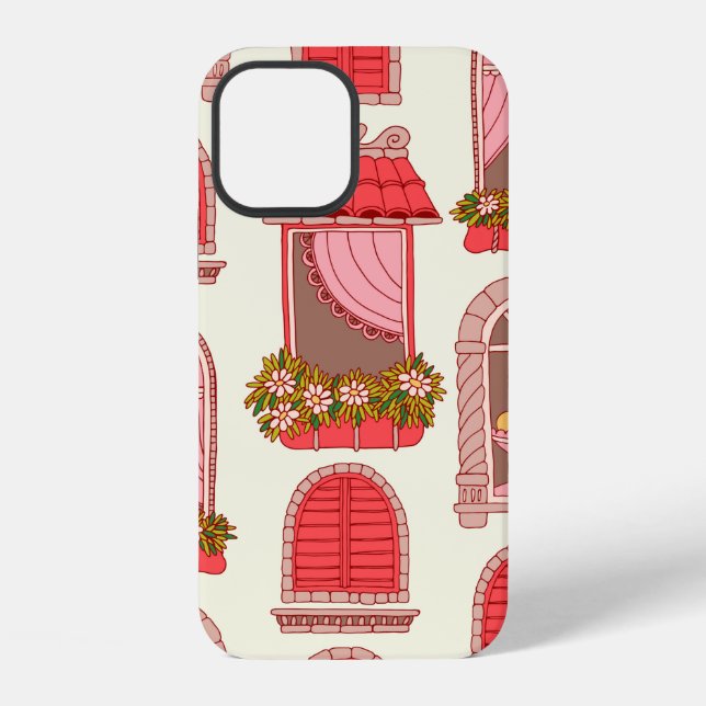 Vintage window pattern illustration iPhone case (Back)