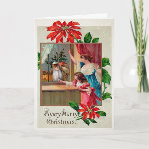 Vintage Window Santa Holiday Card