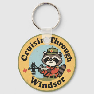 Vintage Windsor Ontario Racoon Road Trip Key Ring